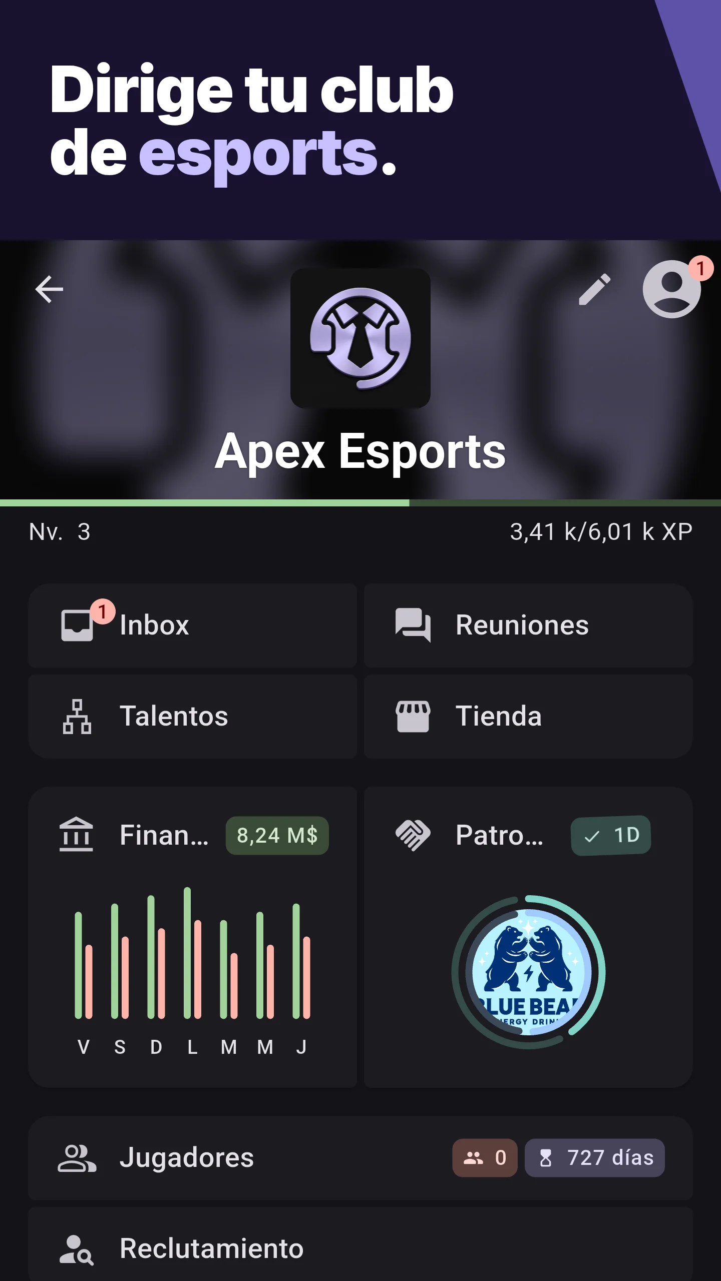 Dirige tu club de esports.