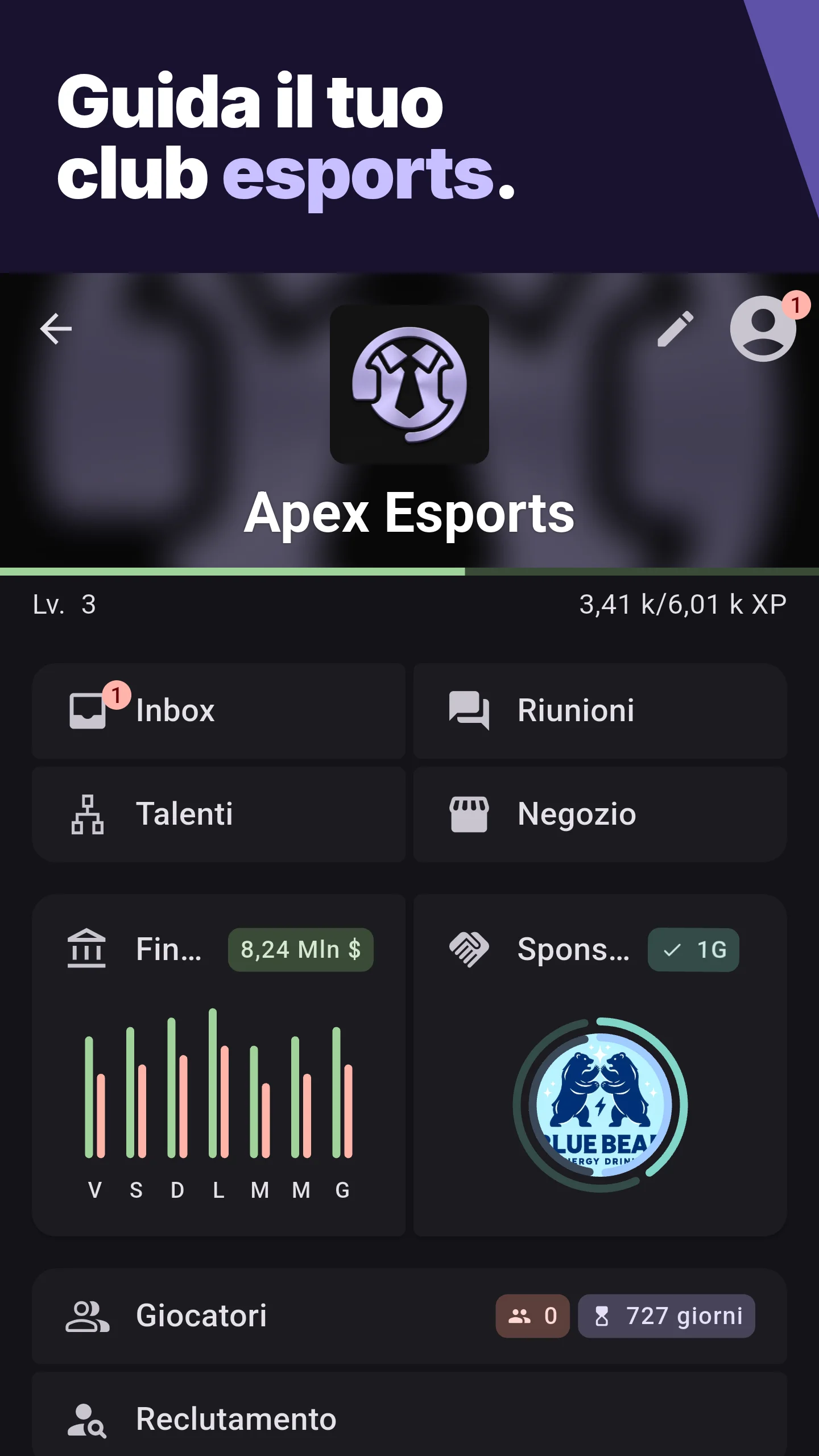 Guida il tuo club esports.